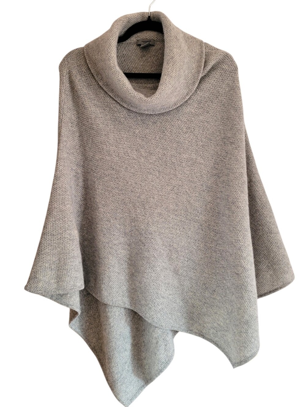 Premise 100% Cashmere Light Gray Knit Turtleneck Poncho OS Minimalist Cozy Warm